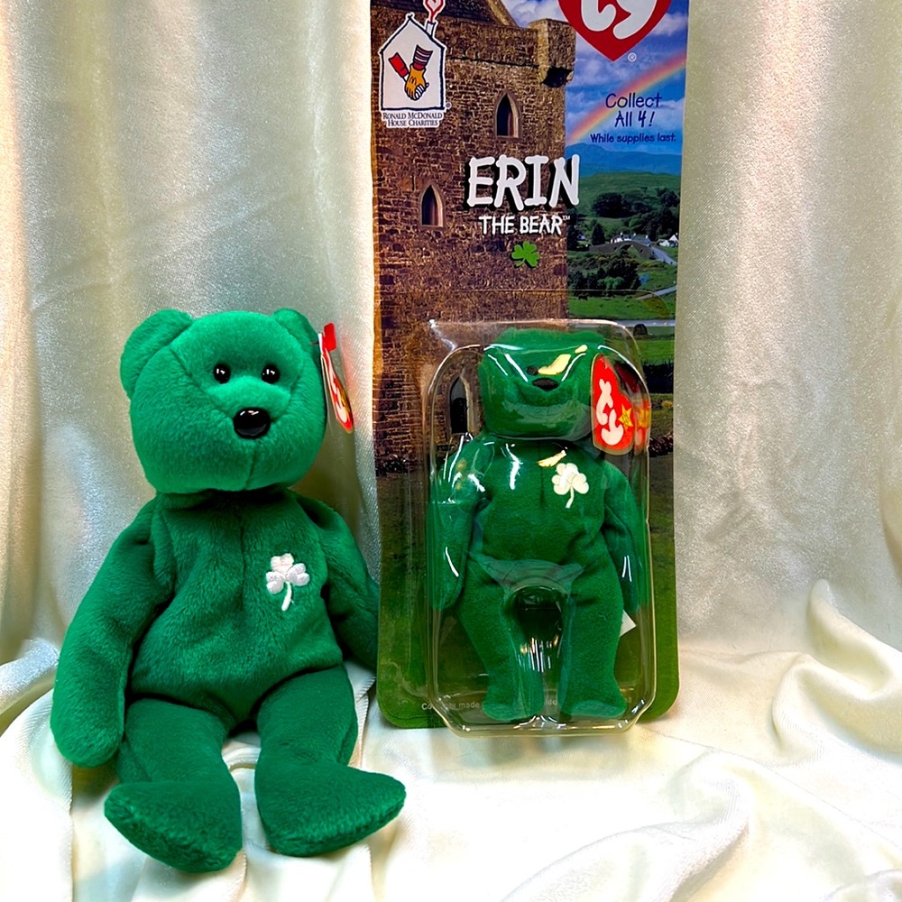 Erin the Bear Beanie Babies Ty. New old stock with tags and McDonald House Erin